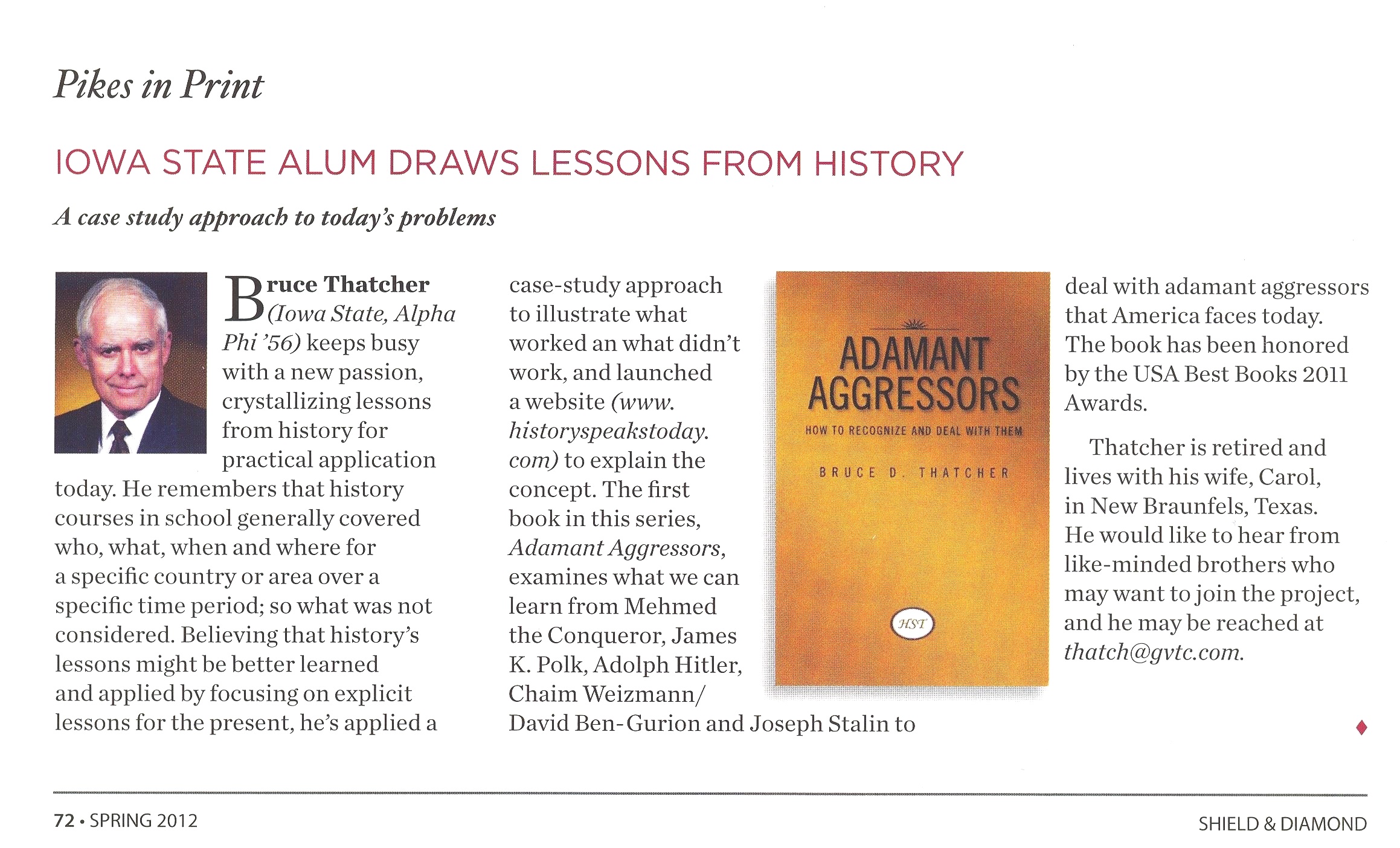 Pikes in Print article about Bruce Thatcher's book Adamant Aggressors